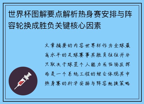世界杯图解要点解析热身赛安排与阵容轮换成胜负关键核心因素